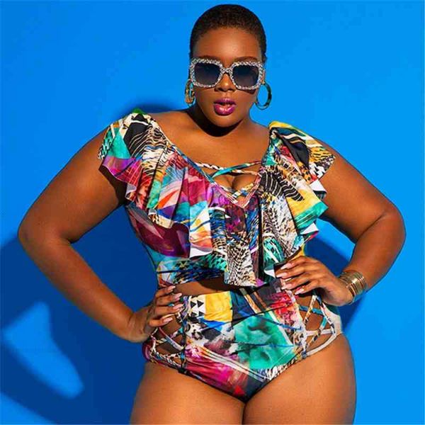 

beach bikini 2021 summer plus bandage split high-waisted size swimwear print geometric swimsuit for women, White;black