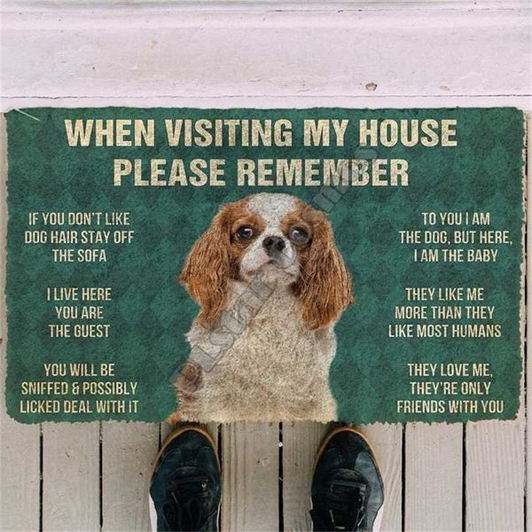 Por favor, lembre-se por favor Cavalier King Charles Spaniel Cães Casa Capacitação Interior Non Slip Door Tapetes Decoração Porch 211124