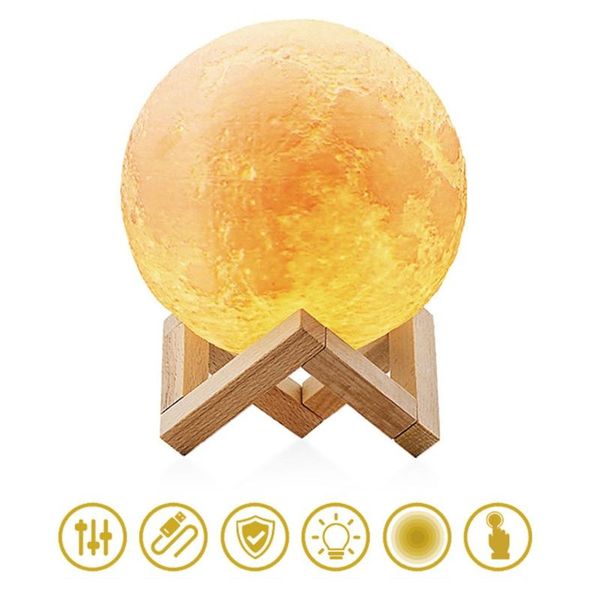 

night lights 3d printed led 16 colors rgb moon lamp, remote & touch control, dimmable,color changing,usb recharge,seamless r moonlight