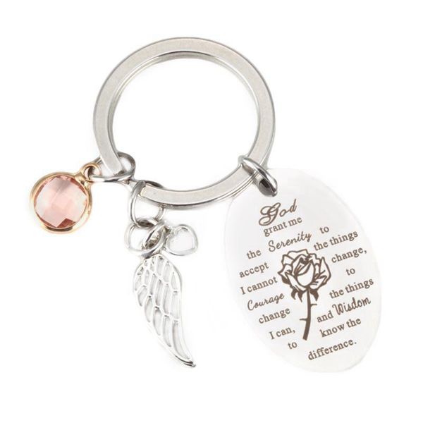 

keychains rhinestone wing charm keychain inspirational key ring christian gifts god grant me letter the serenity prayer keyring, Silver