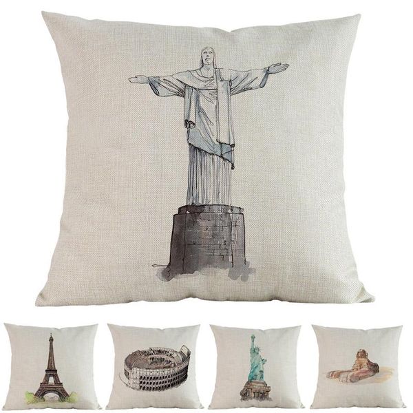 

cushion/decorative pillow case watercolor style world famous architecture christ the redeemer statue of liberty decoration cushion cover