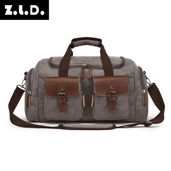 

duffel bags z.l.d. original canvas leather men's travel bag retro military large beach carrying luggage shoulder