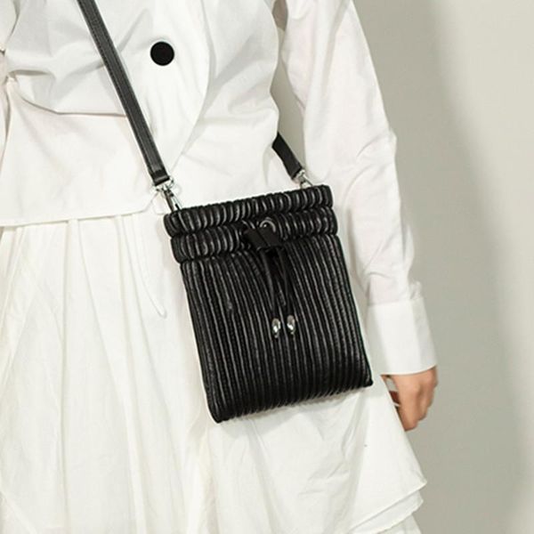

evening bags pleated leather bucket bag mobile phone handbag mini retro handbags women shoulder