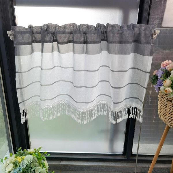 

curtain & drapes modern black white striped short curtains for kitchen half sheer tassels cabinet door balcony cafe window salon
