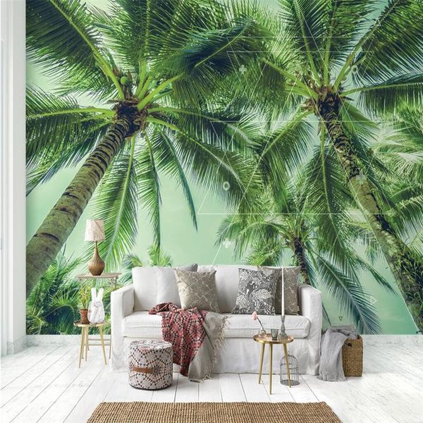 

wallpapers nordic green trees banana leaf po wall murals nature papers home decor living room bedroom