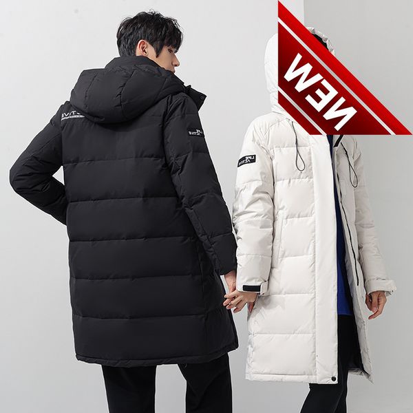 

men down jacket long parka coat 90% white duck women winter outwear hooded overcoat couples fashion 2021, Black