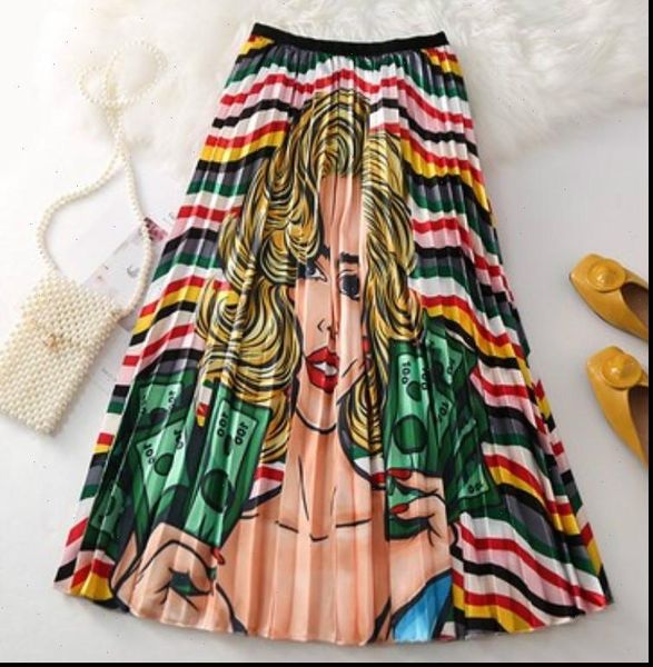 

2021 new fashion high waist pleated skirt women spring summer midi skirts ladies elastic waist a line long skirts for women, Black