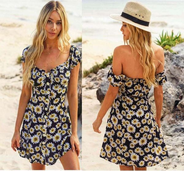 

women's fashion print front button shoulder dress, Black;gray