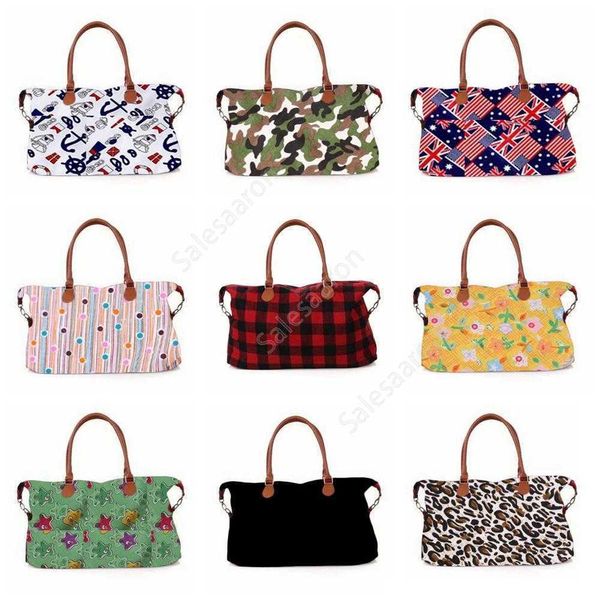 Borsone scozzese da 17 pollici con motivo floreale leopardato 32 stili Big Travel camouflage camo Tote borsa con stampa animalier Doppi manici Weekenders Bag DHS34