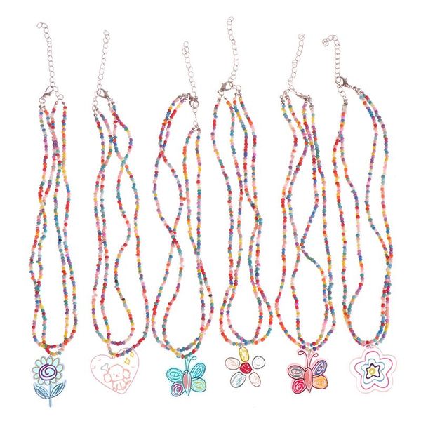 

pendant necklaces bohemian multilayer colorful beads chain cartoon rainbow flower necklace for women elegant jewelry accessories, Silver