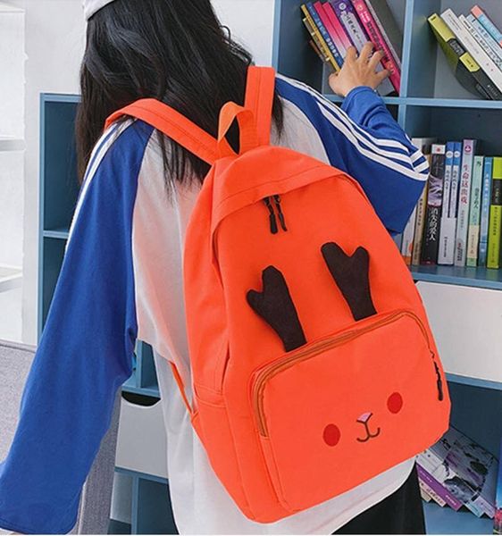 

backpack -sale canvas cartoon deer double horn women's fashionable embroidered outdoor travel bag large capacity schoolbag
