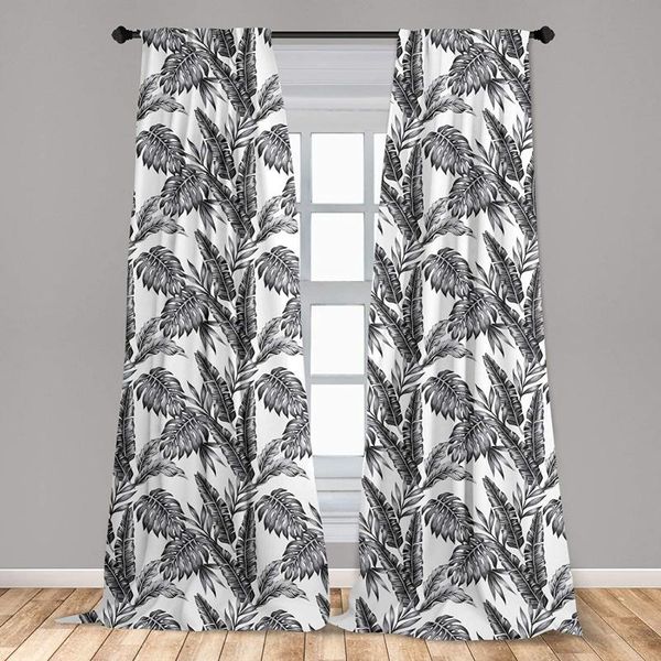 

curtain & drapes jungle for kids rooms monochrome tropical plants palm monstera banana leaves island nature window