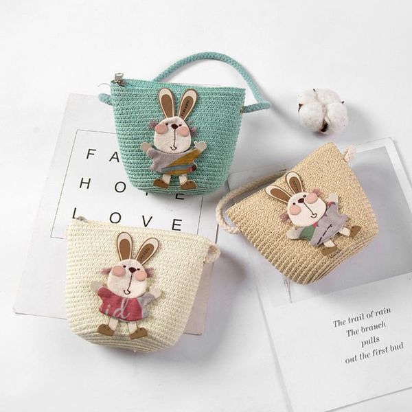 

purse children bag cute cartoon straw messenger kids keys coin princess mini handbag shoulder bags, White