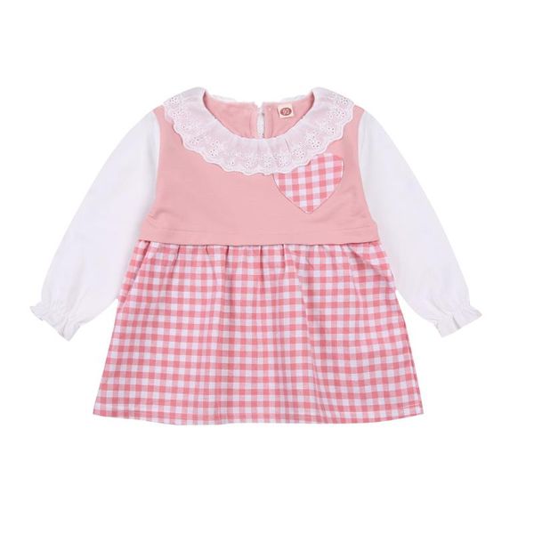 

opperiaya kids baby girls plaid print ruffle casual round collar long sleeve dresses one-piece for spring fall pink yellow, Red;yellow
