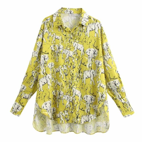 

women's blouses & shirts women ink elephant print casual loose smock blouse long sleeve oversize chic chemise femininas kimono ls6369, White