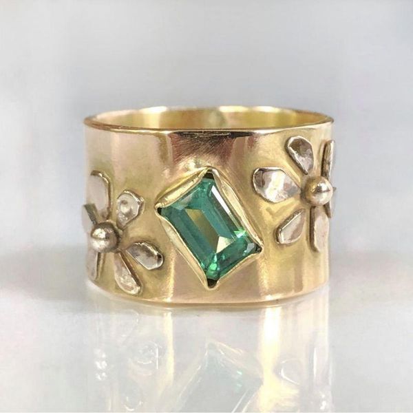 

wedding rings square shape green zircon gold flower for women men vintage jewelry ring female luxury engagement party gift, Slivery;golden