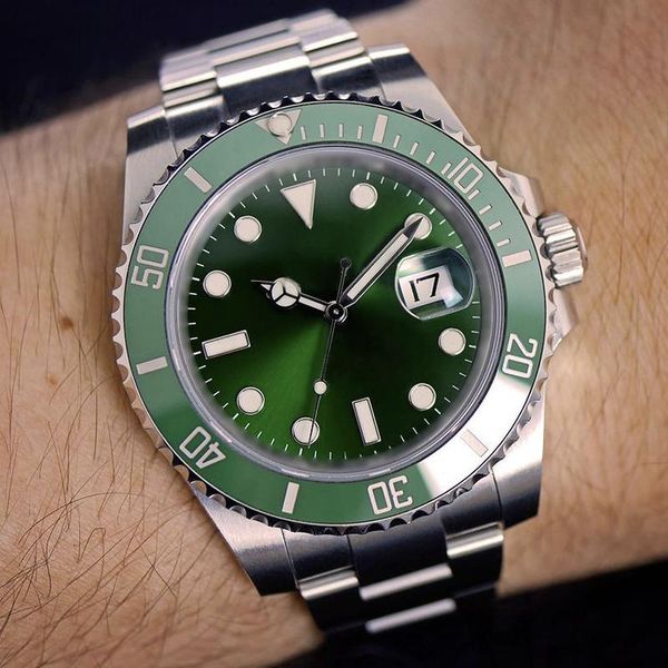 

wristwatches selling watches mens automatic ceramic bezel sapphire glass luminous sweep movement stainless steel luxury green watch, Slivery;brown