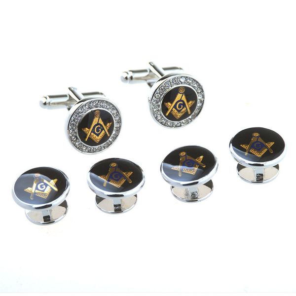

jewelry set men's gold silver round masonic cufflinks compass square ason mason button with crystal stones
