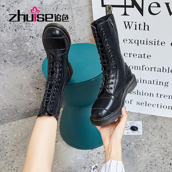 

boots 2021 autumn and winter british women's mid-heel leather high fashion, Black