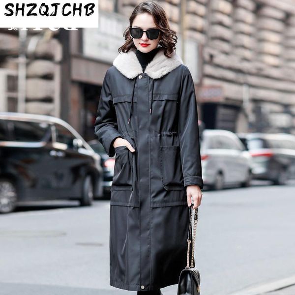 

women's fur & faux jchb 2021 casual fashion mink hooded whole coat winter, Black