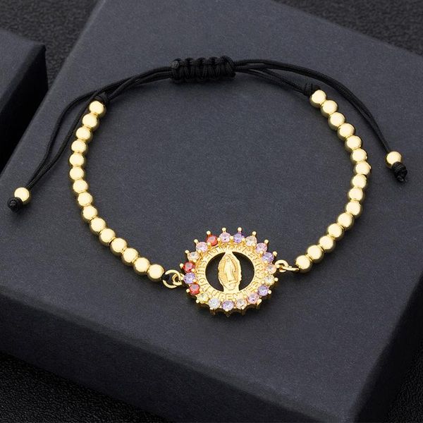 

charm bracelets fashion gold color virgin mary pendant adjustable cubic zirconia for women men lucky christian jewelry gift, Golden;silver