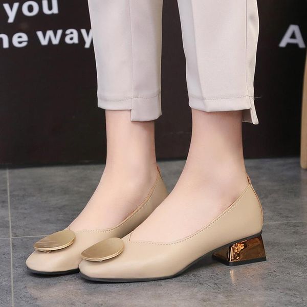 

dress shoes plus size 34-42 women square toe medium heels pumps gold woman round metal boat low 73l50, Black
