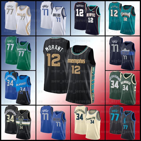 

ncaa doncic 34 giannis 12 ja antetokounmpo morant 77 luka dallas mavericks vancouver grizzlies basketball jerseys v25, Black;red