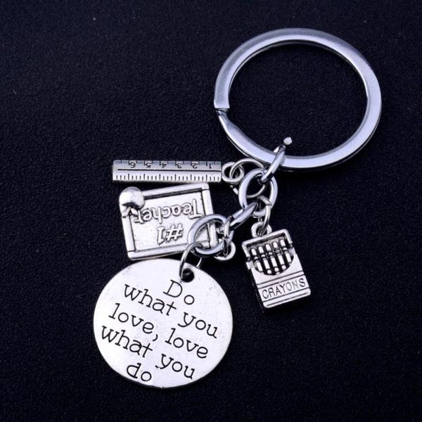 

keychains teachers jewelry engraved words do what you love keyrings crayons teacher ruler pendant charm gifts, Silver