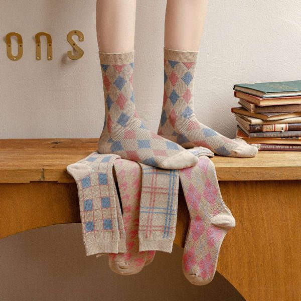 

autumn winter khaki ringer cotton double way stockings, Black;white