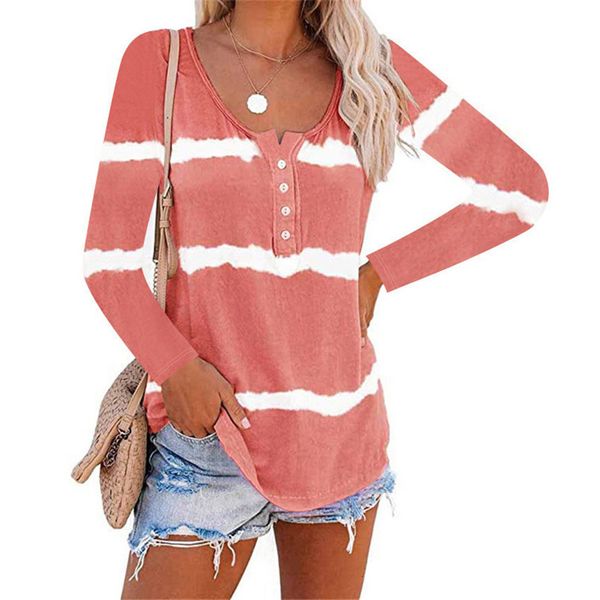 

womens designer tshirt tie-dye scoop neck long sleeve loose ladies casual printed breathable female tees, White