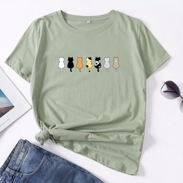 

women's t-shirt 2021 summer women t shirt s-3xl plus size cute cats print short sleeve ladies basic tees casual o-neck female woman tsh, White