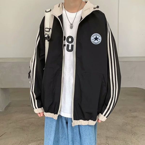 

new men's spring and autumn baseball korean fashion cool versatile loose casual hooded jacket, Black;brown