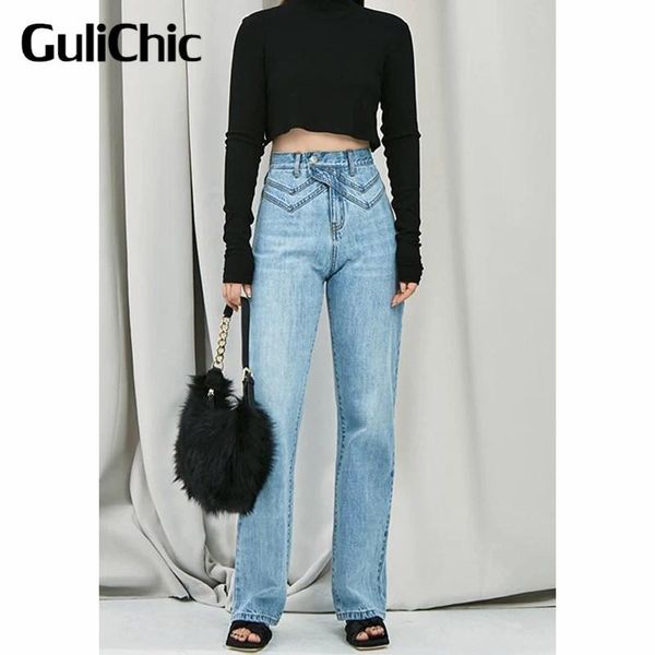 

3.3 high end quality casual fashion high waist cotton straight jeans female, Blue