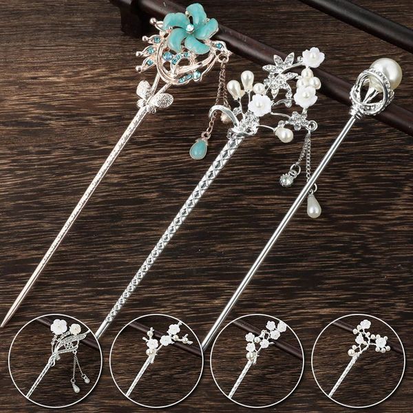 

hair clips & barrettes vintage rhinestone flower tassel stick hairpin women girls chopsticks headdress accessories, Golden;silver