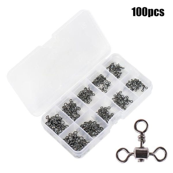 

100 pcs fishing swivel fishing barrel swivel stainless freshwater saltwater trout carp ice hook connector