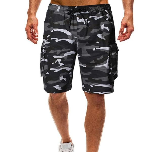 

men summer camouflage multi-pockets cargo shorts outdoor beach loose fifth pants, White;black