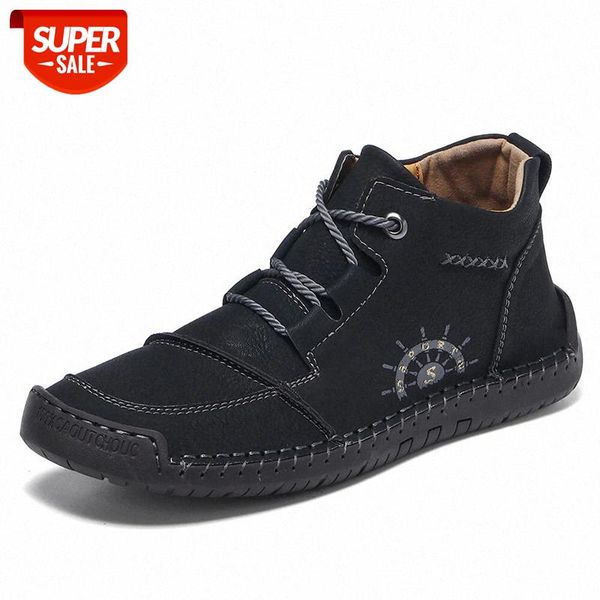 

2021 Men Leather Soft Lace Up Ankle Boots Winter Casual Solid Color Male Shoes Round Toe Basic Warm Man Footwear #Qf2v