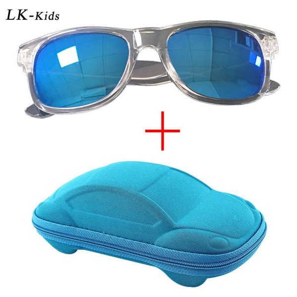 

sunglasses longkeeper classic kids with box case boys girls mirror lens rivet sun glasses sport goggles uv400 gift set oculos, Blue