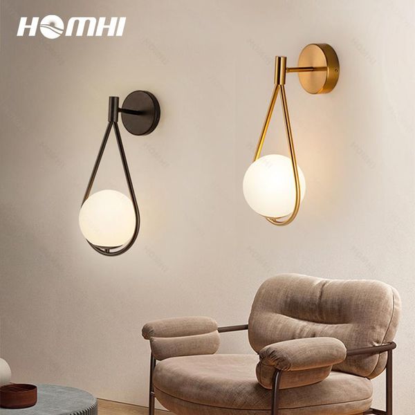 

modern glass ball wall lamp metal living room lamp nordic black led light fixtures for home decor bedroom gold sconce luminaire