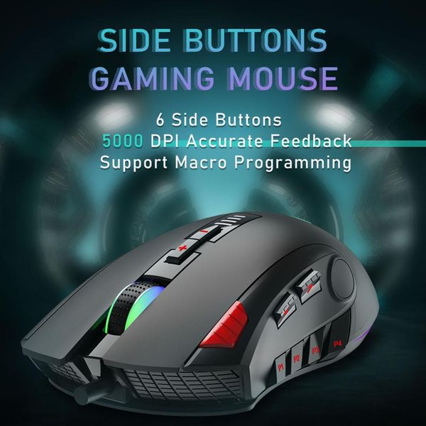 

AULA H512 RGB Backlight Gaming Mouse 12 Buttons Programming 5000 DPI Optical USB Wired Mouse