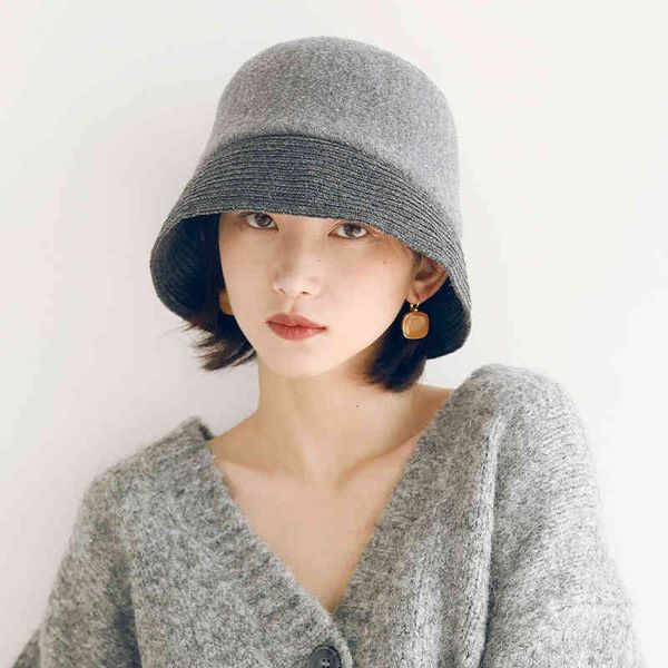 

soft and warm wool small basin hat literary female autumn winter versatile fisherman minority, Blue;gray