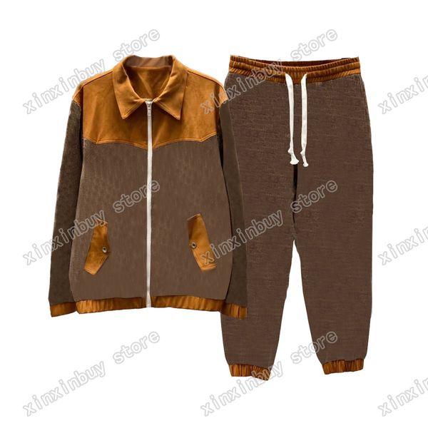 22SS Mens Mulheres Designers Tracksuits Golden Velvet Tecido De Tricô Duplo Bordado Streetwear Windbreaker Moda Tracksuit Brown M-2XL