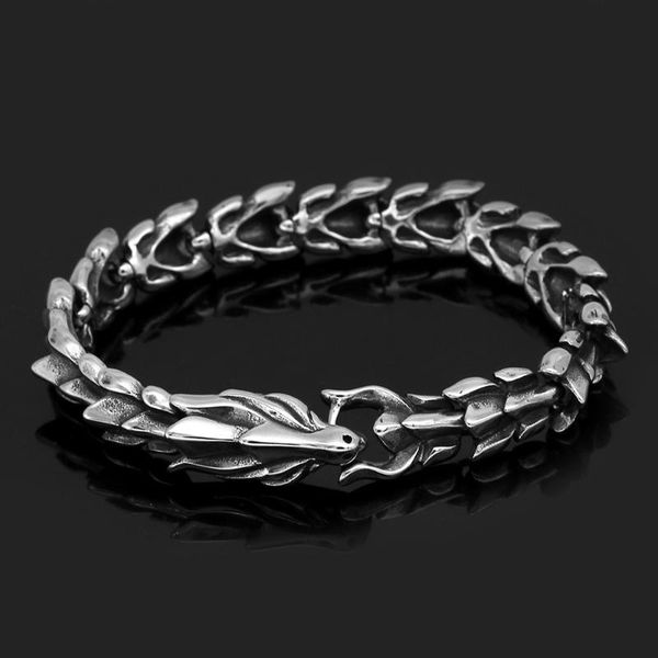 

link, chain viking dragon scandinavian link bracelet punk stainless steel jewelry for men gift amulet with valknut bag, Black