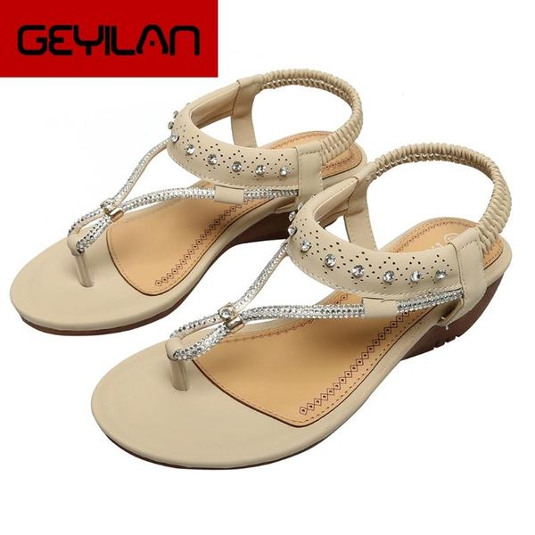 

dress shoes women wedge sandals low heel bohemian beach elastic band arrival ladies crystal beaded, Black