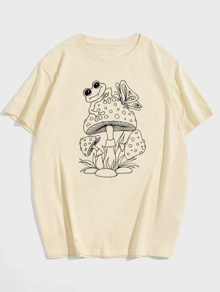

men frog & mushroom print tee 14yb#, White;black