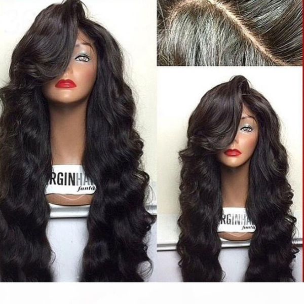 

virgin hair silk full lace wigs for black women loose wave glueless silk base human hair lace front wig with side bangs, Black;brown