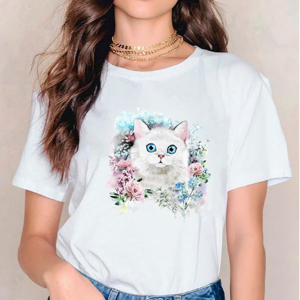 

women tee female cat watercolor summer autumn printing cute 90s fashion print lady t-shirts womens graphic t shirt t-shirt, White