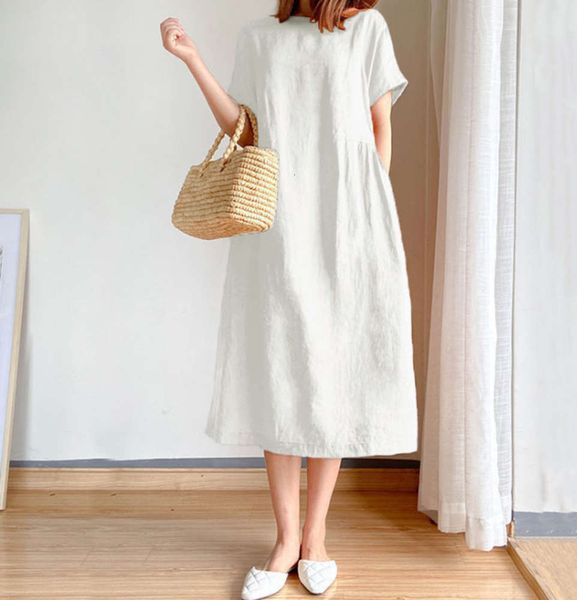 

simple and artistic style loose thin dress women's summer large size 200 jin medium length skirt, Black;gray