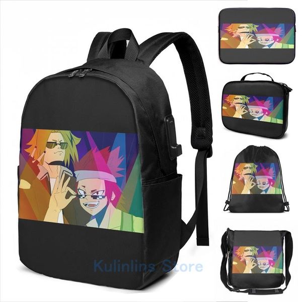 

backpack funny graphic print kirishima and kaminari usb charge men school bags women bag travel laptop