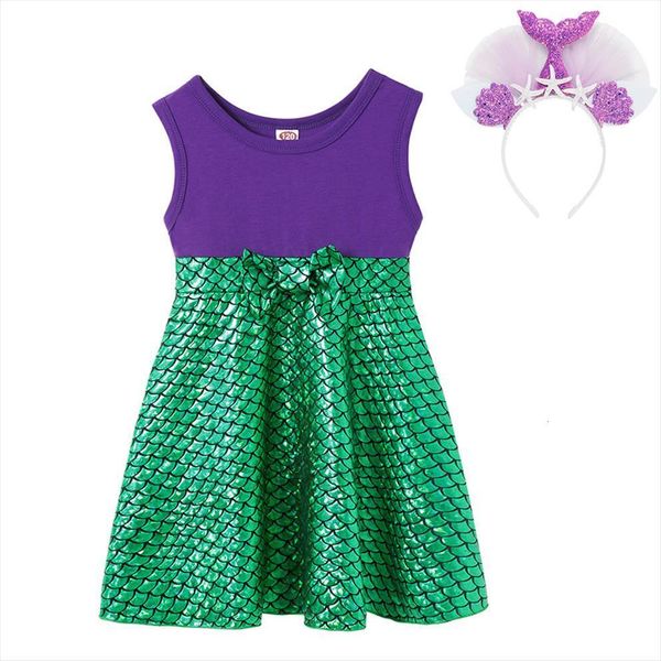 

little mermaid ariel for girl dresses girls up robe baby cute sleeveless clothes summer infant cotton outfits, Red;yellow